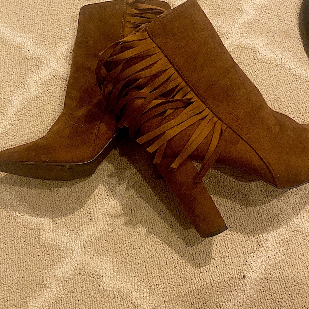 Brown fringe bootie